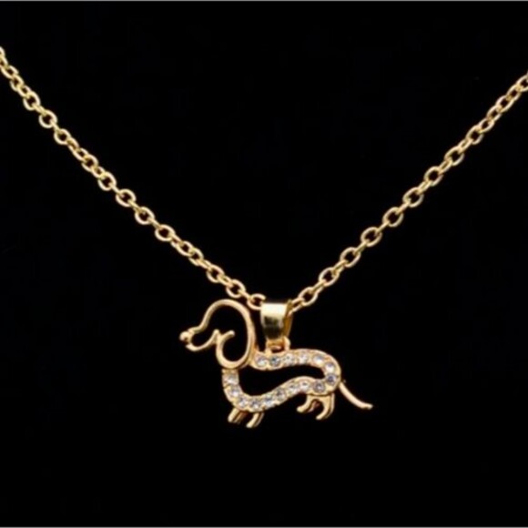 Cute Gold Hollow Dog Dachshund Rhinestones Necklace Dogs - Picture 1 of 3